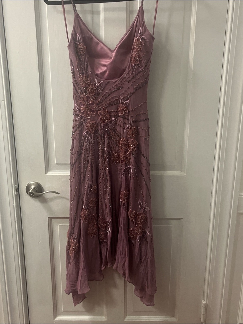 Sue Wong Miley Cyrus Dusty Mauve purple beaded Asymmetrical Spaghetti-Strap Dres - Picture 4 of 8